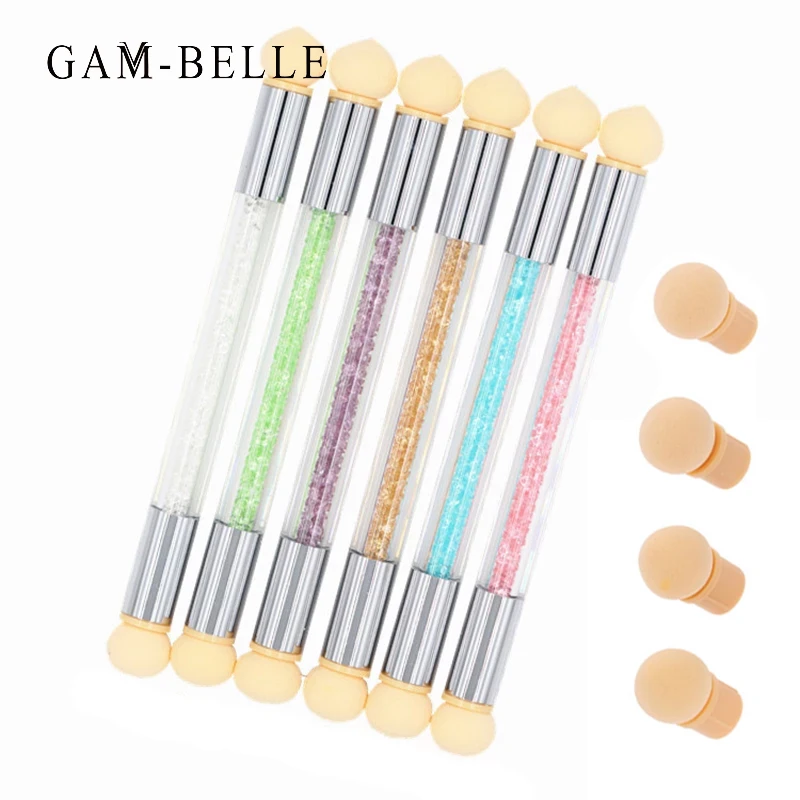 

GAM-BELLE 1 Set Nail Blooming Pen Double-ended Nail Art Gradient Pen Acrylic Glitter Powder Brush 6 Sponge Head Nail Brush Set
