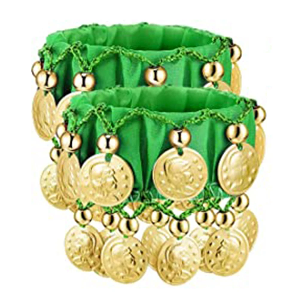 

1 Pair Belly Dance Wrist Ankle Cuffs Bracelets Chiffon Gold Coin Belly Dance Costume Accessories Women Girls Dance