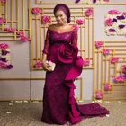 Женское вечернее платье-русалка, кружевное платье в стиле асоэби с длинным рукавом, вечернее платье с оборками в нигерийском стиле, великолепные цвета фуксии