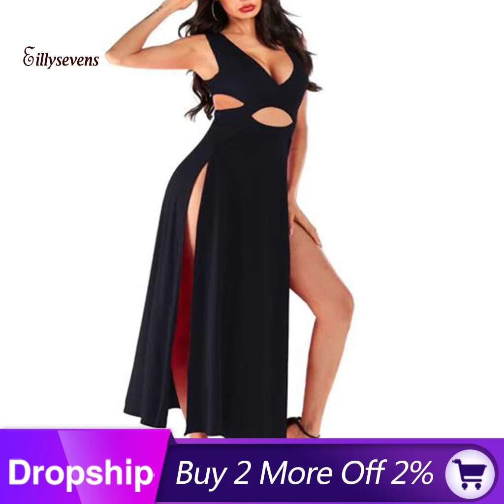 Однотонное красное пикантное платье с высоким разрезом вечерние длинные платья