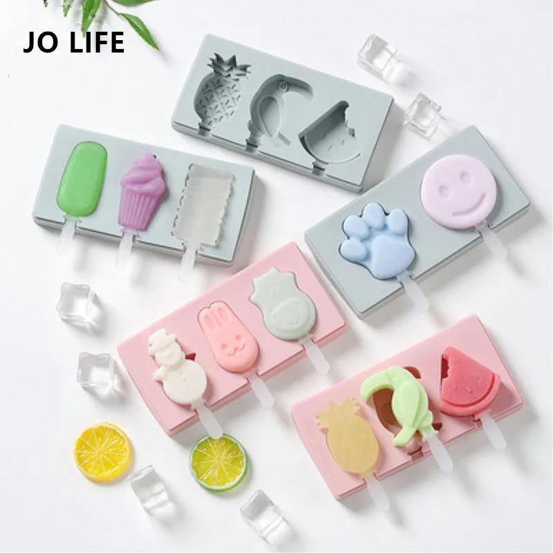 

JO LIFE Cartoon Ice Cream Molds Cake Biscuit Mold Ice lolly Moulds With Popsicle Stick For Kids DIY Silicone Makers