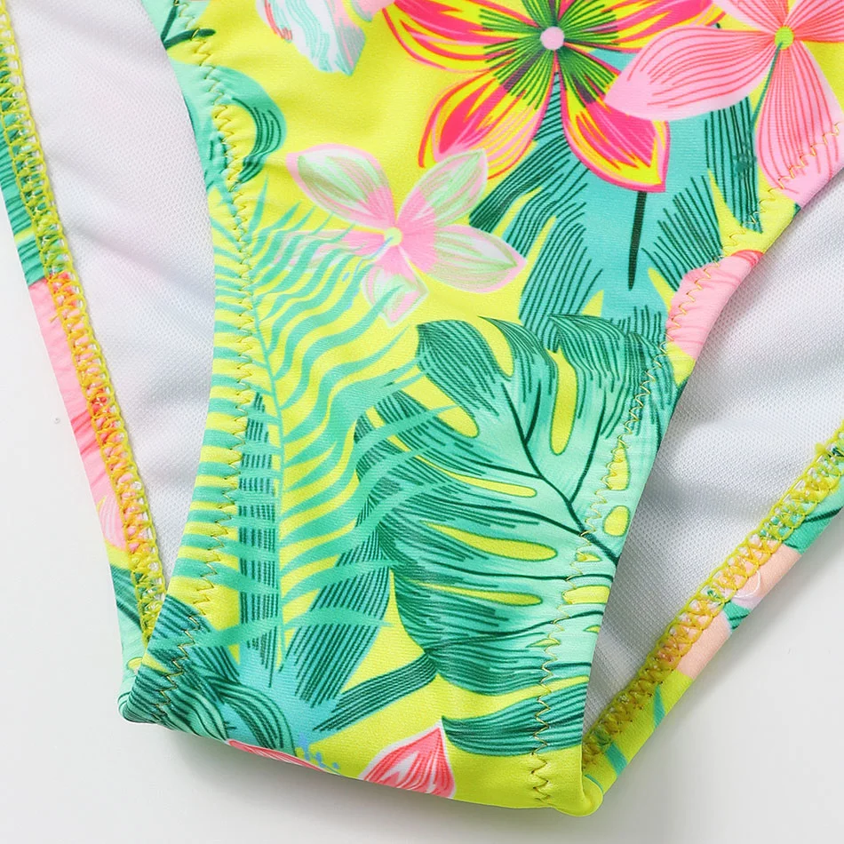

Tropical Floral Girl Swimsuit Kids Ruffle Girl Bikini Set 7-14Years Two Piece Children's Swimwear Padded Girls Bathing Suit 2021