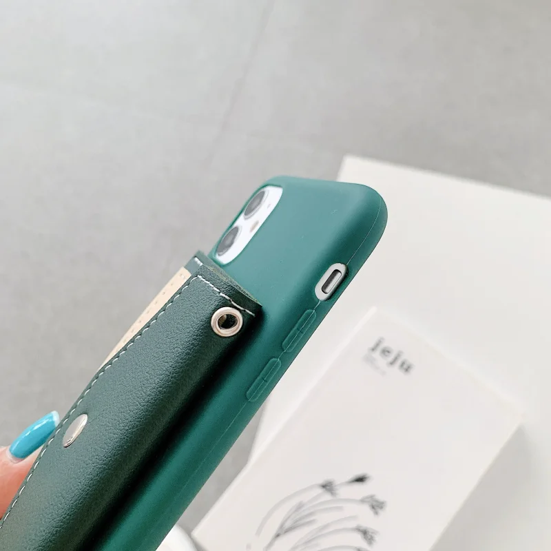 Чехол кошелек с длинной цепочкой для iphone 6 7 8 plus XS XR MAX 11 Pro однотонный чехол задняя