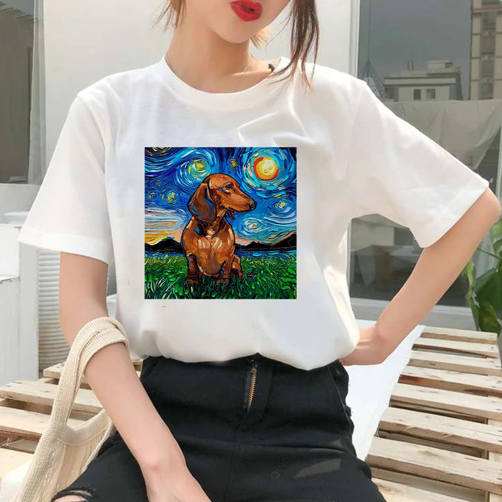 

Fashion Young Girls Aesthetic Printed Tshirt Women Beautiful Oil Painting Simplicity Creative Style Summer Women Tee Top