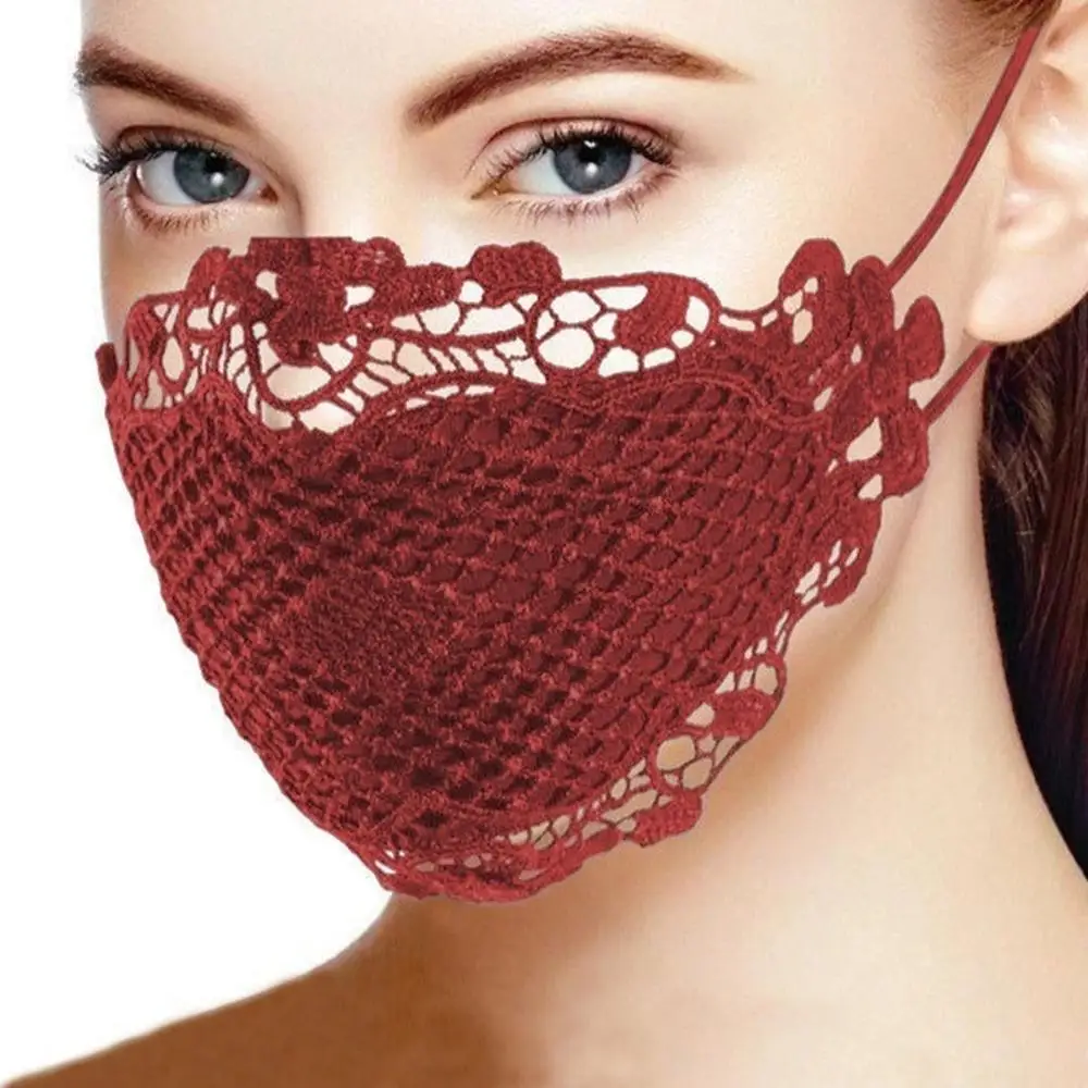 

5pcs Women Face Mask lavable Mouth Cover Masks Charming Mouth Solid Sexy Black Lace Breathabling Mask Summer Sunscreen
