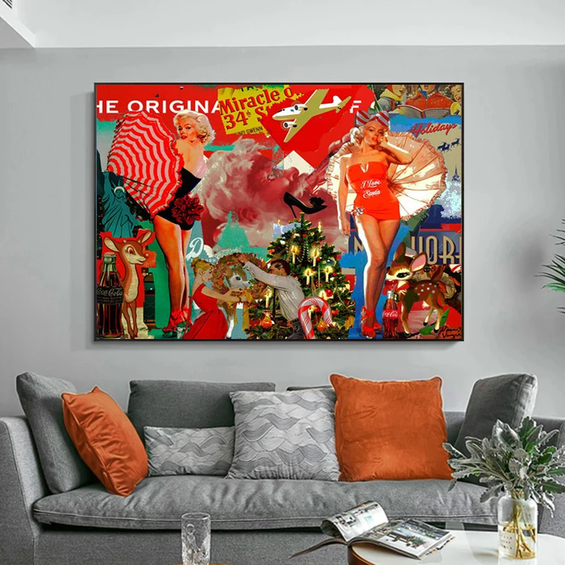 Абстрактный Рождественский постер поп-арт Настенный декор печать на холсте