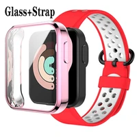 glass full protective cover for xiaomi mi watch lite silicone breathable watchbands for watch solid lite strap protection case