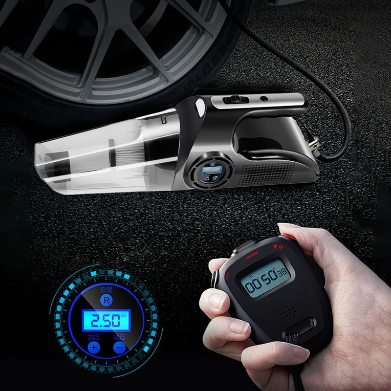 Precio NewCar-aspiradora Portátil 4 En 1 Para Coche, Bomba De Compresor De Aire Digital Para Coche Con Luz LED, Aspiradora Húmeda/seca