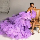 Роскошное Тюлевое платье лавандового цвета с оборками для выпускного вечера, современные многоярусные сетчатые вечерние платья с лямкой на шее, пышные платья для выпускного вечера, индивидуальный пошив