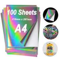 100 sheets holographic sticker a4 210297mm printable vinyl sticker paper waterproof self adhesive rainbow laser inkjet stickers