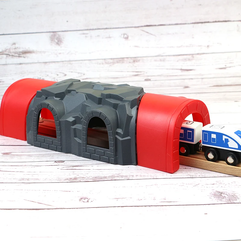 Детский трек из бука деревянная железная дорога мост туннель крест совместим со