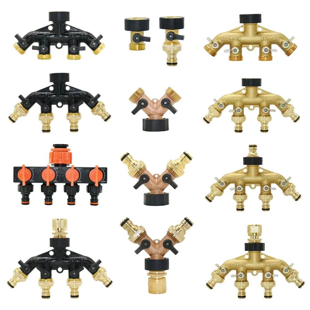 3/4" 2/4-Way Brass Plastic Garden Hose Splitter Y-Type Water