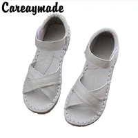 careaymade genuine leather sandalspure handmade white shoesthe retro art mori girl flats shoesfashion casual shoes