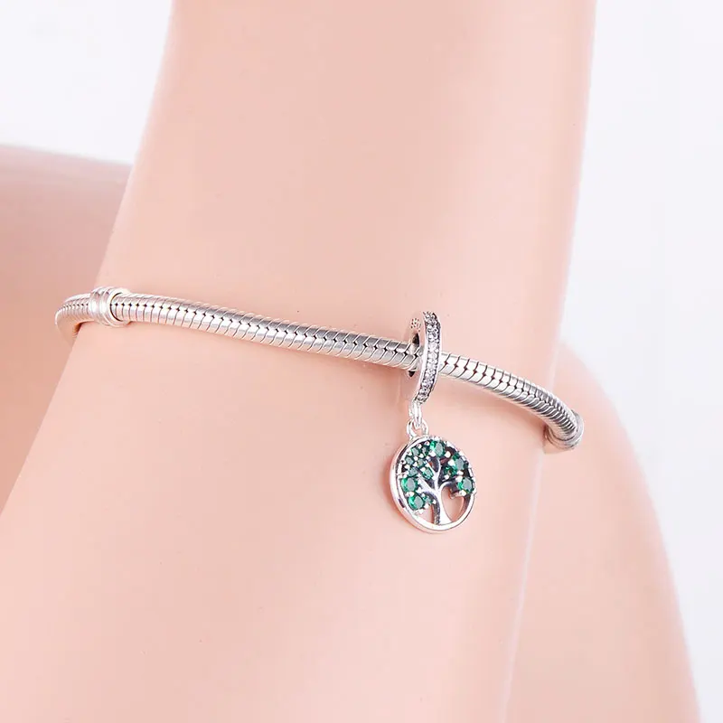 Браслет Шарм Древо жизни из серебра 2019 пробы с зеленым Цирконом|Бусины| |