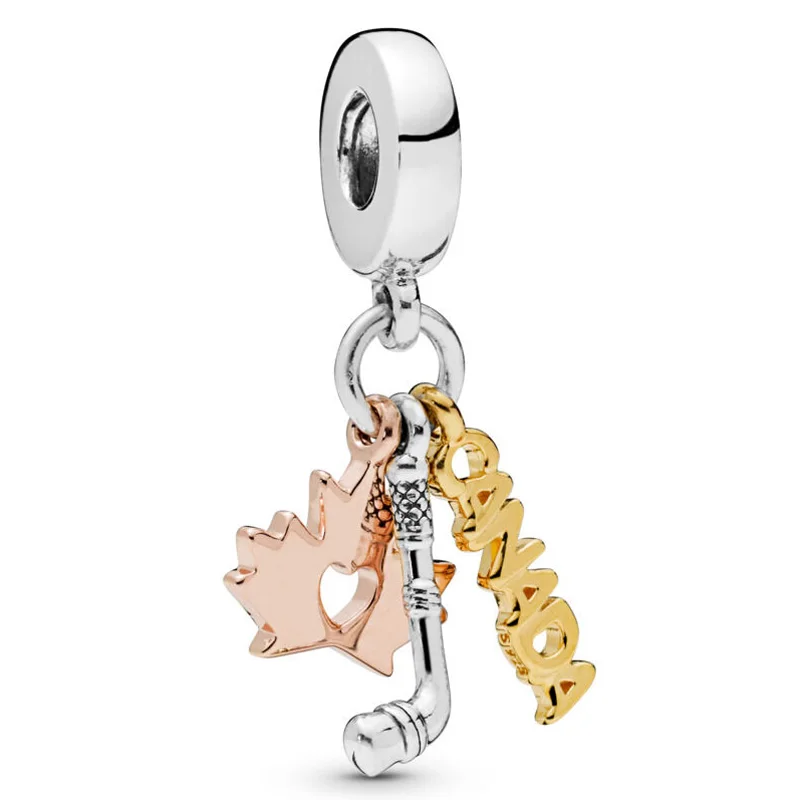 

Оригинальная подвеска, серебряный шарм, клюшка для хоккея, кленовый лист и слово «Канада», подвеска из бисера, подходит для популярного брас...