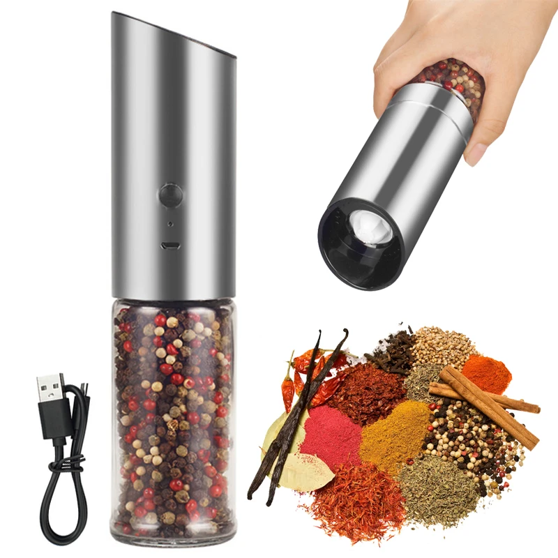 

Electric Salt and Pepper Grinder USB Rechargeable Pepper Mill Adjustable Coarseness Automatic Spice Milling Machine Kitchen Tool