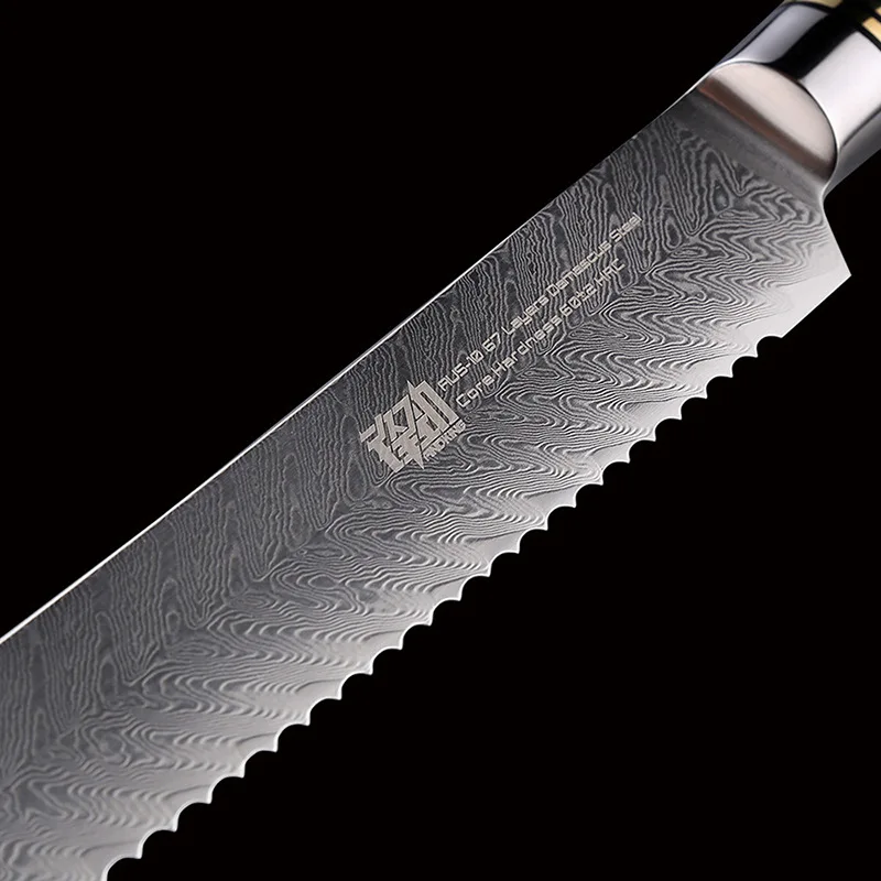 

Quality Aus-10 Arrow Pattern 67 Layers Damascus Steel Sapele Wood Handle Kitchen Knives 8 Inch Ultra Sharp Brand Bread Knife