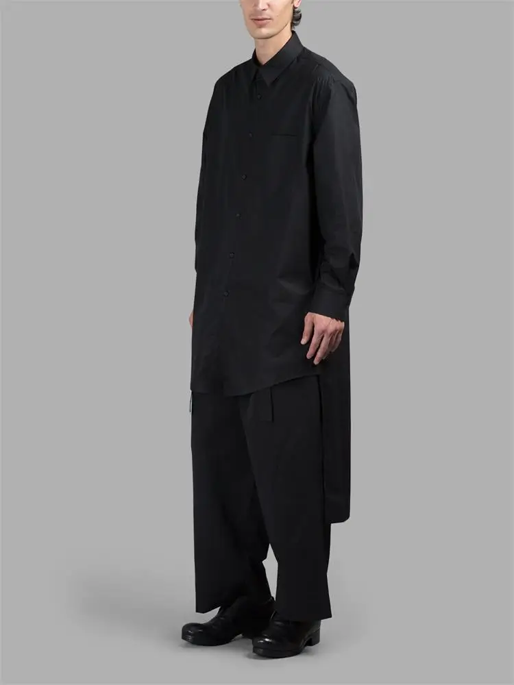 Men's new autumn fashion fashion minority design sense before short after long in the long shirt and short shirt ancient men