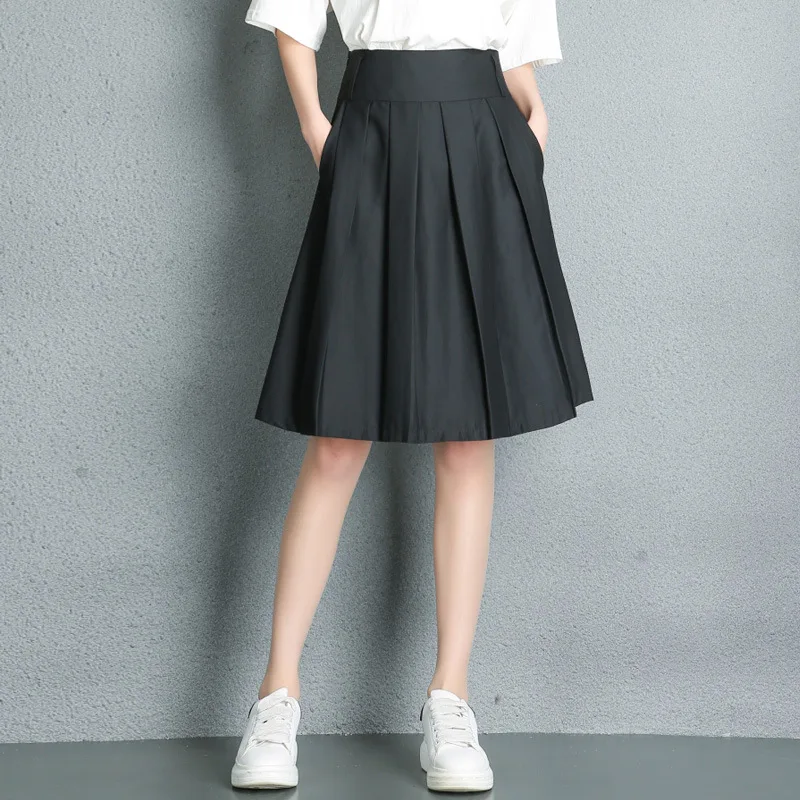 

Black Pleated Skirt for Women Elegant Chic High Waist Gothic Knee-length Skirt Female Korean Spring Autumn R957