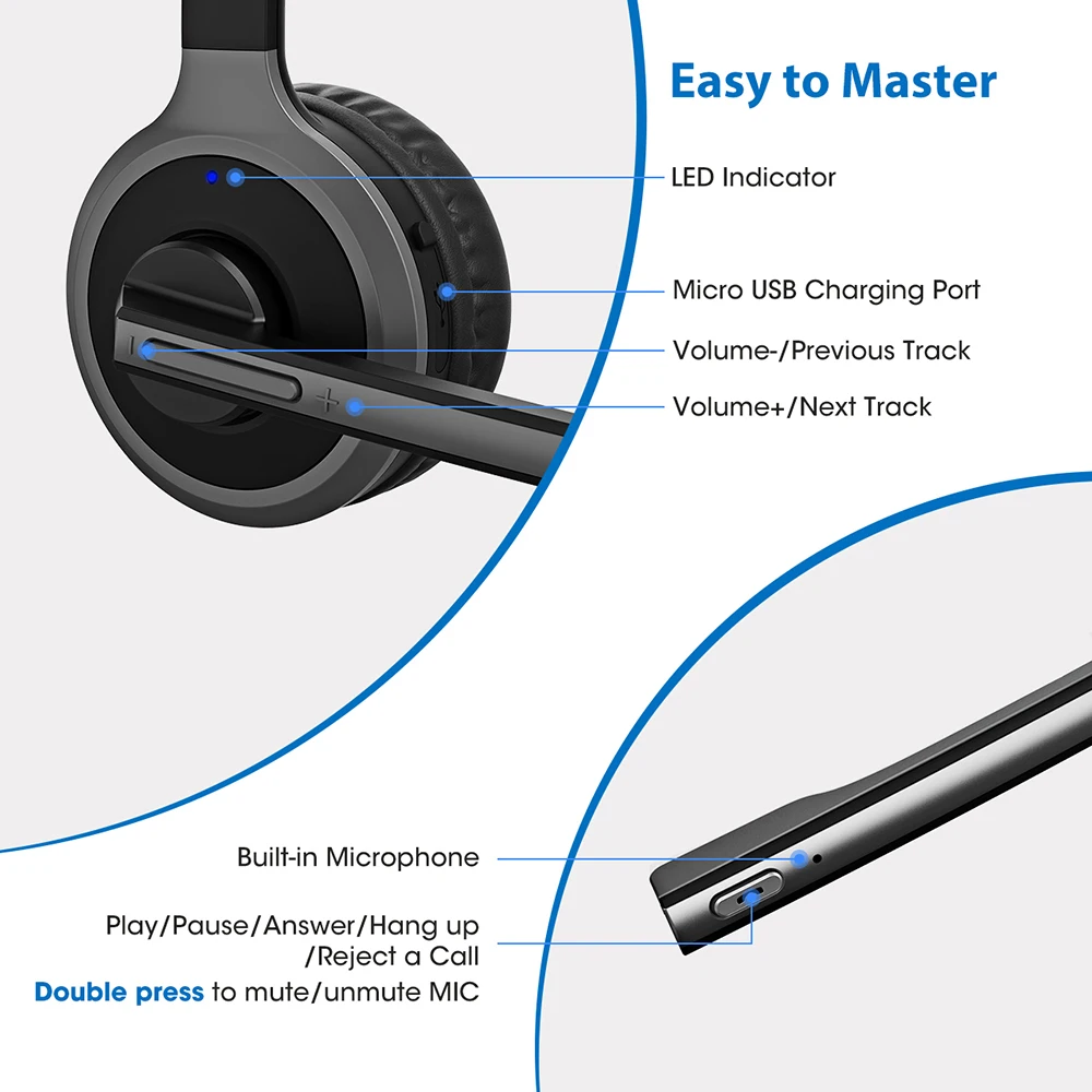 Mpow M5 Pro гарнитура Bluetooth v5.0 Беспроводной компьютерные наушники с Шум Микрофон