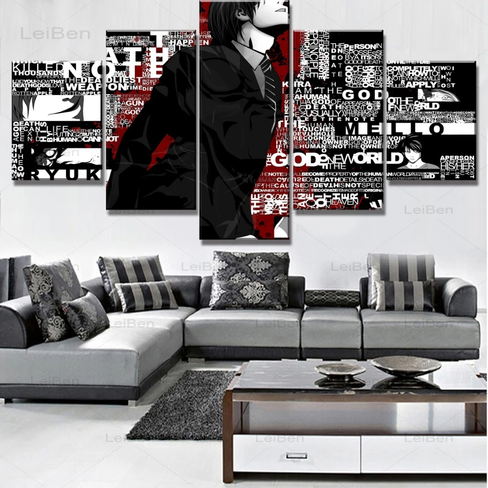Пятикомпонентный Hd Аниме Death Note художественный плакат мультяшный персонаж Стена Картина на холсте