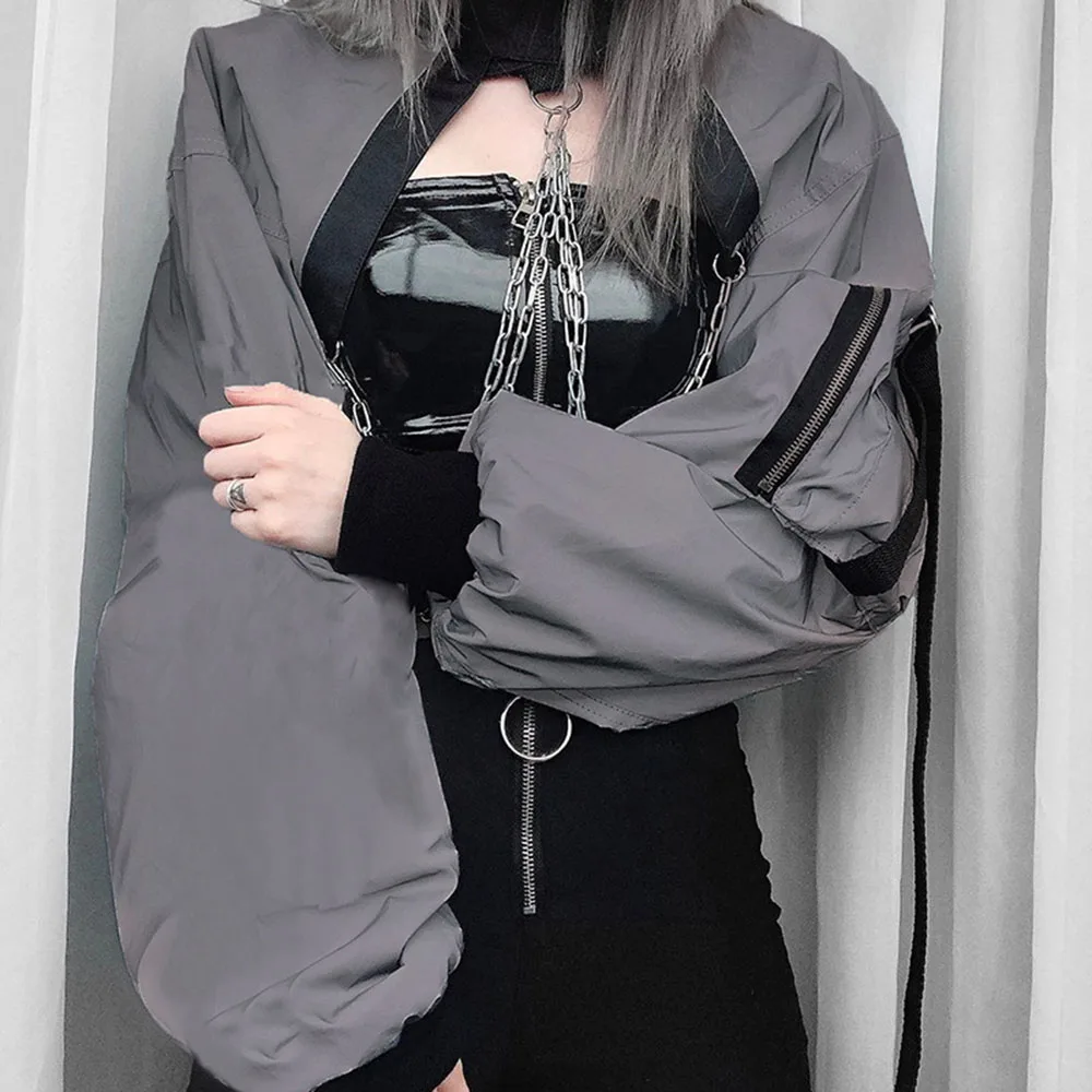 Rosetic Светоотражающая Толстовка для женщин топы короткая толстовка на молнии с