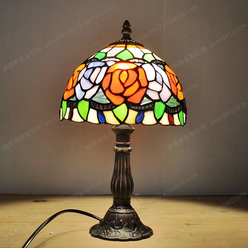 8 дюймов Американский розовое стекло с цветком маленькая настольная лампа