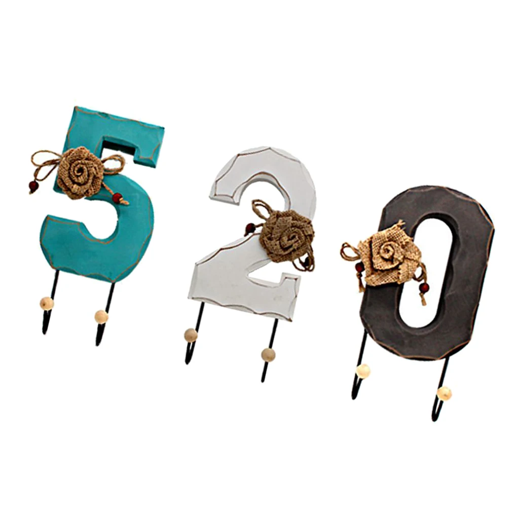 

3pcs/1set Durable Wooden Wall Mount Hook Digital 520 Wall Hook Coat Hat Hanger