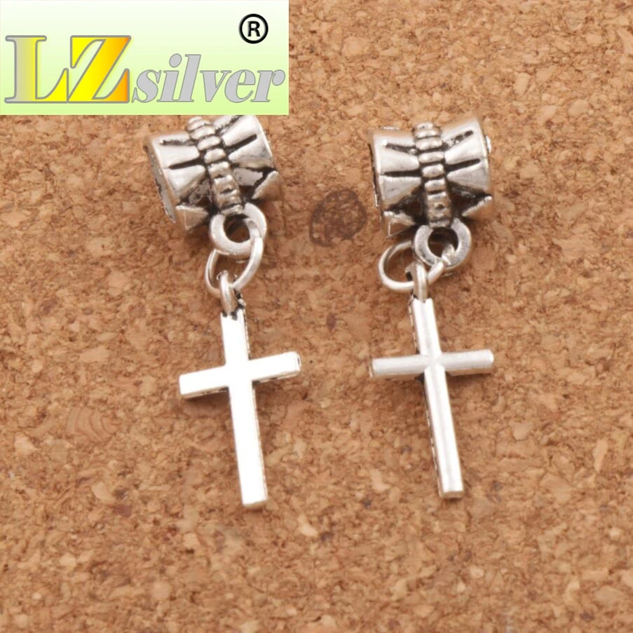 Cylindrical Smooth Cross Charm Beads 8x27.4mm 150pcs Zinc Alloy Dangle Fit European Bracelets B429