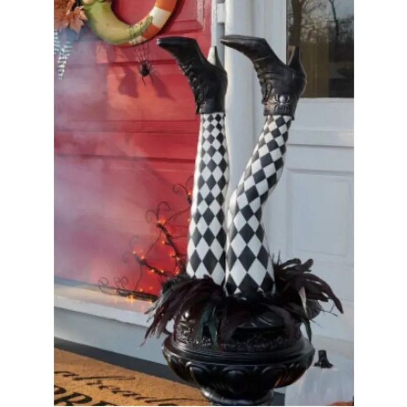 

2 шт. Хэллоуин злые ведьмы ножки реквизит вверх дном ступни волшебника с украшением на колышке украшение для переднего двора лужайки Прямая ...