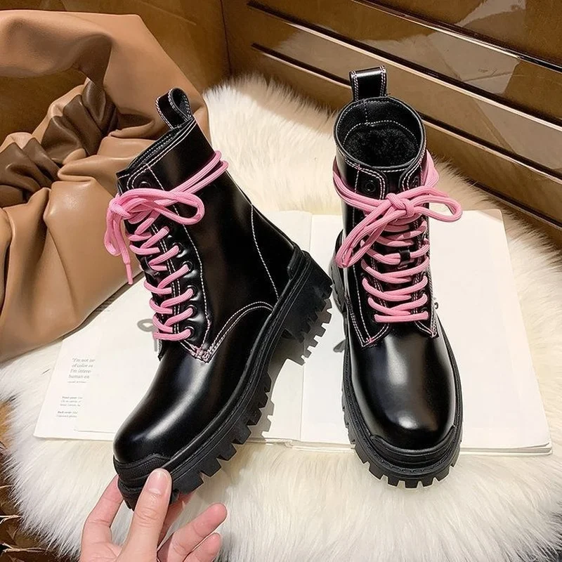 

2022 New Boots Women's British Style Thin Short Tube Thick Bottom Strap Handsome Locomotive Flat Short Boots Shoes for Woman