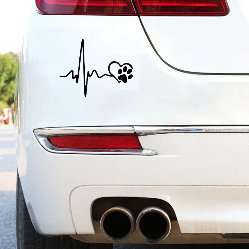 

Car Sticker Heart Beat Dog Footprints Creative PVC Waterproof Sunscreen Decal Black/silver 13 Cm *10.3 Cm
