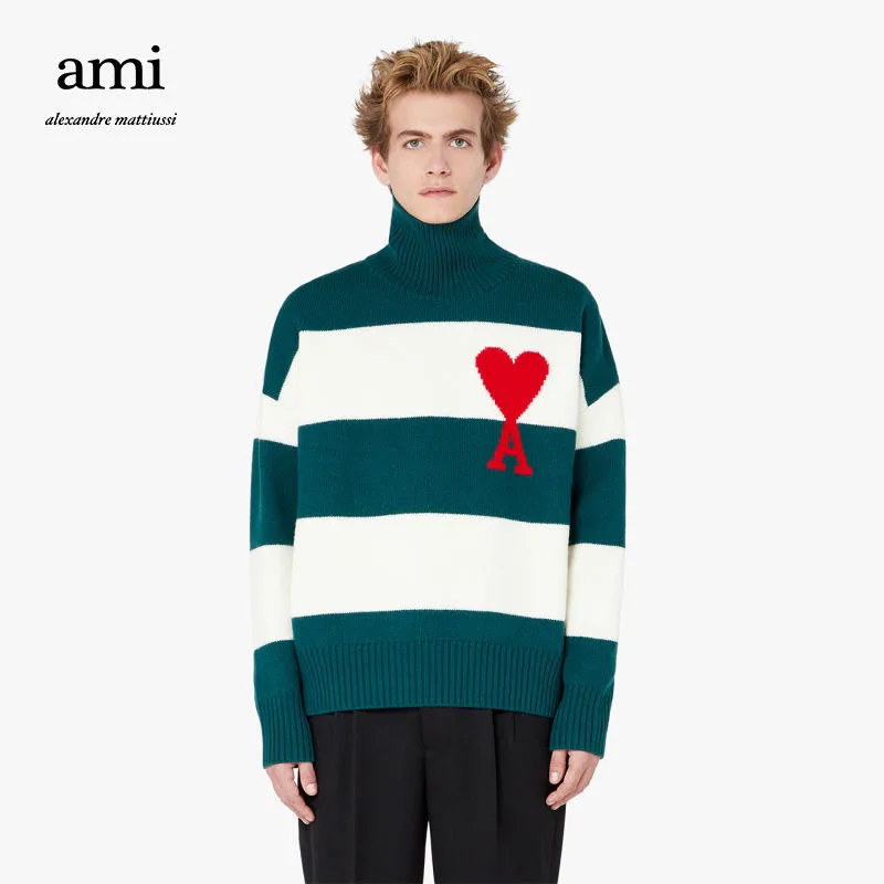 

2021 AMI осень/зима модный простой свитер полосатый цвет мужской пуловер широкий Водолазка пуловер свитер для влюбленных мужчин и женщин