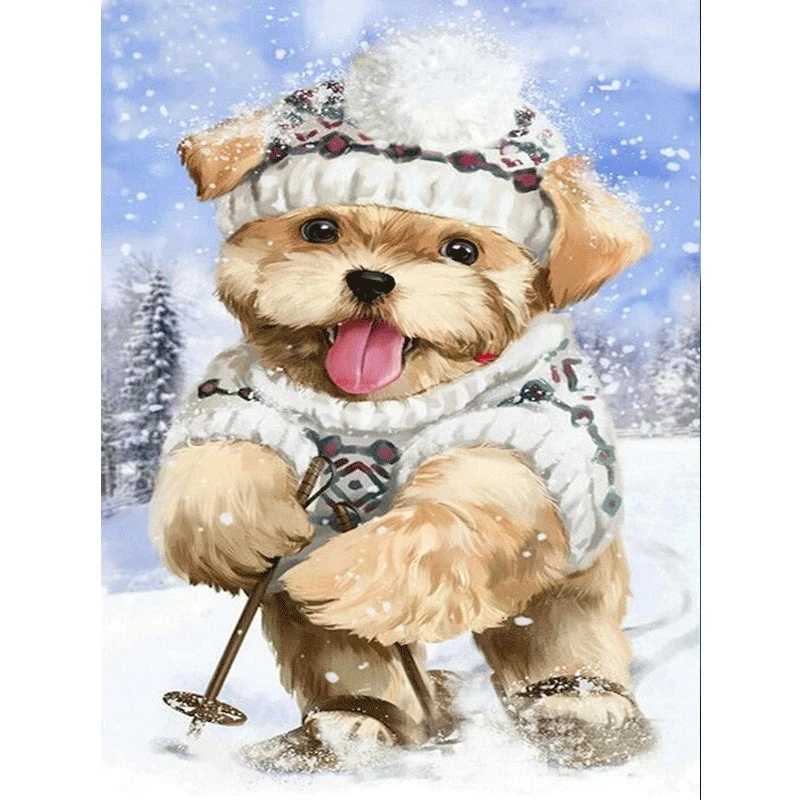 

Full Square/round Diamond 5D DIY Diamond Painting skiing dog Embroidery Cross Stitch Rhinestone Mosaic Home Decor