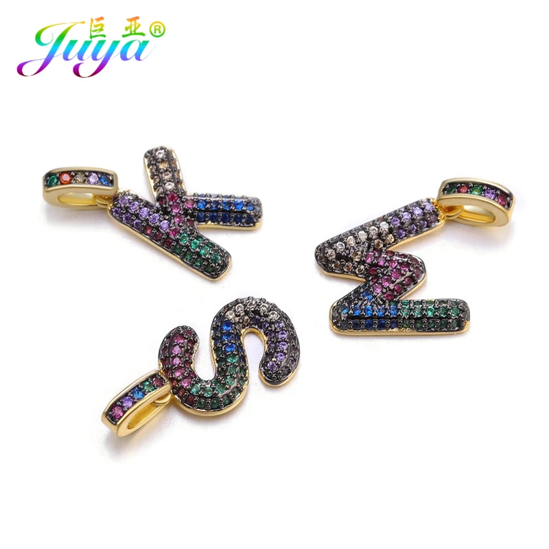 Juya DIY шнур кожаный вывод многоцветный Циркон с радужным блеском золото 26 буквы алфавита кулоны с надписями поставки