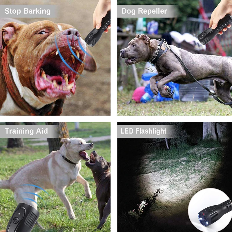 Handheld Anti Barking Device Rechargeable Ultrasonic Dog Repellent LED Flashlight Stop-Barking Repeller Pet Tool | Дом и сад