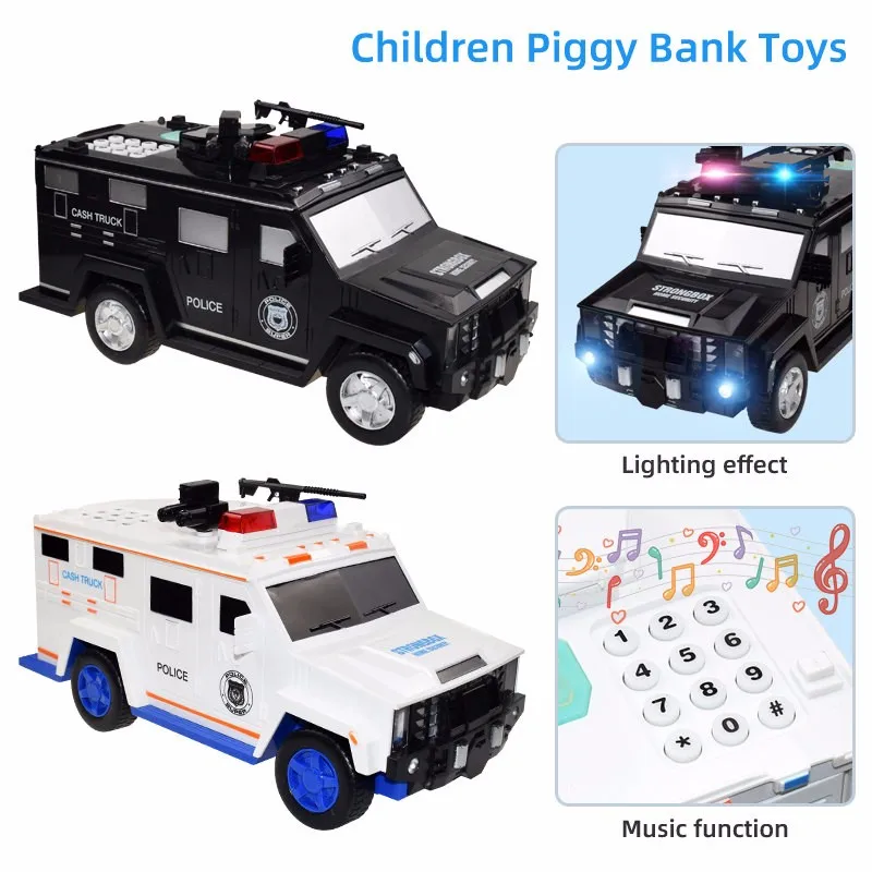 Мультяшная копилка, игрушки, умная музыка, пароль, Банкнота, автомобиль, копилка для монет, фигурка, игрушка, ролевая игра, экономия денег, Детские полицейские машины