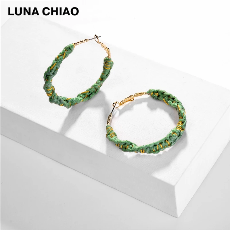 Женские серьги кольца LUNA CHIAO большие плетеные в стиле бохо Осень зима