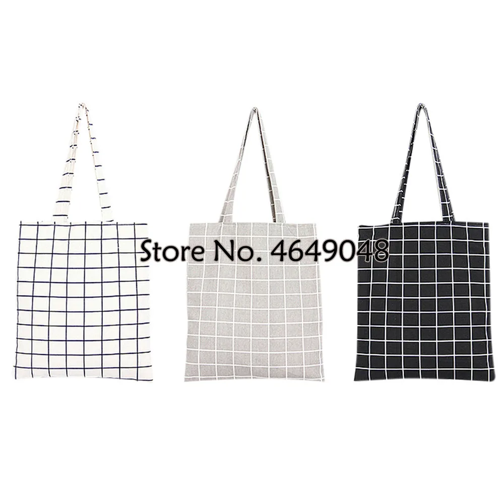 Женская Студенческая хлопковая льняная модная клетчатая сумка тоут через плечо