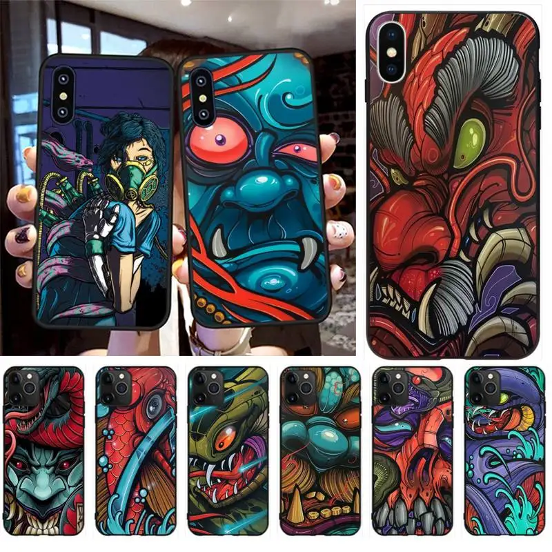 

HPCHCJHM Japanese Tattoo Art Graffiti Phone Case for iPhone 11 pro XS MAX 8 7 6 6S Plus X 5S SE 2020 XR case