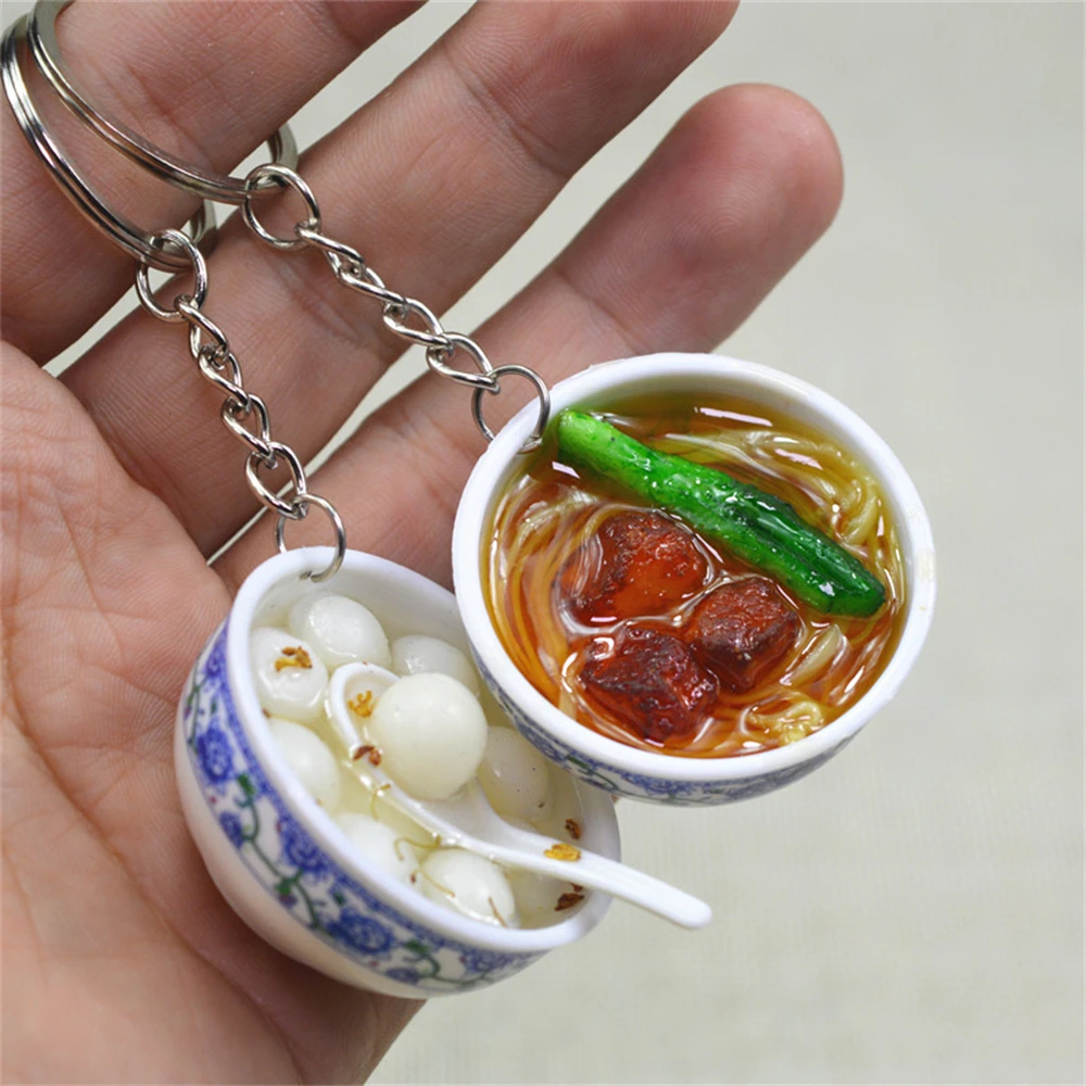 

New Simulation Food Keychains 40 Style Noodle Keychain Chinese Blue And White Porcelain Food Bowl Mini Bag Pendant Jewelry