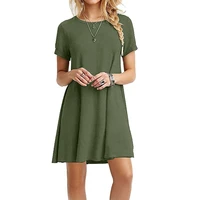 summer women solid color dress short sleeved casual comfortable t shirt dress ladies fashion loose beach dress