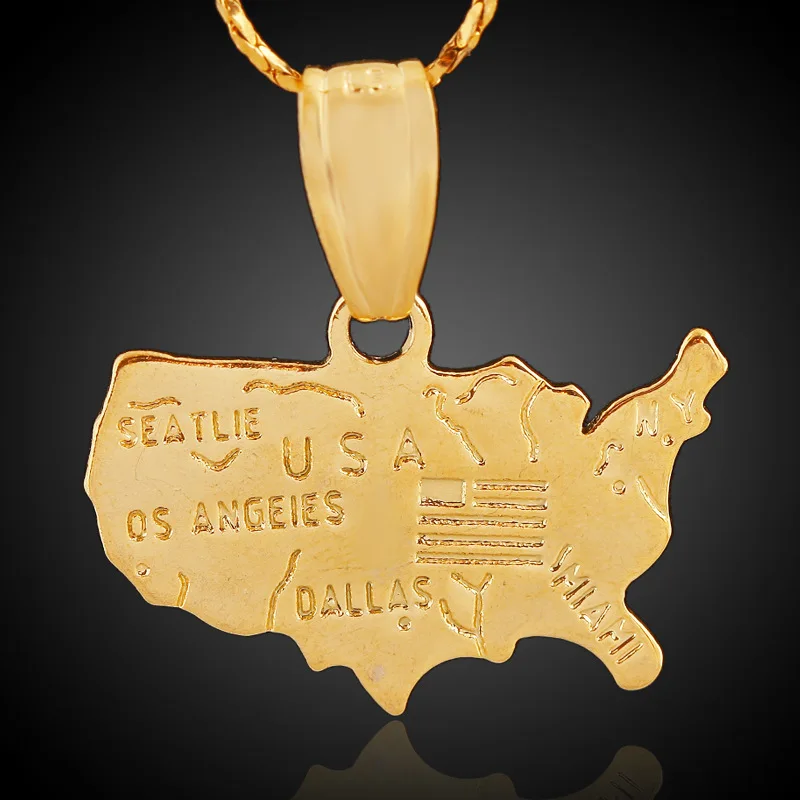 Классический Медь титановый сплав США карта кулон ожерелье американский карты