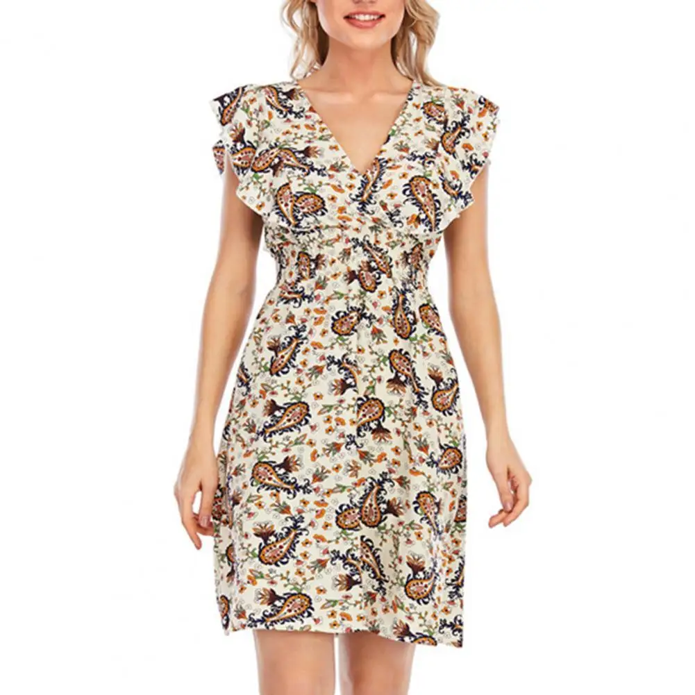 

Женское богемное пляжное платье миди, без рукавов, с V-образным вырезом, принтом и оборками, лето детское летнее платье