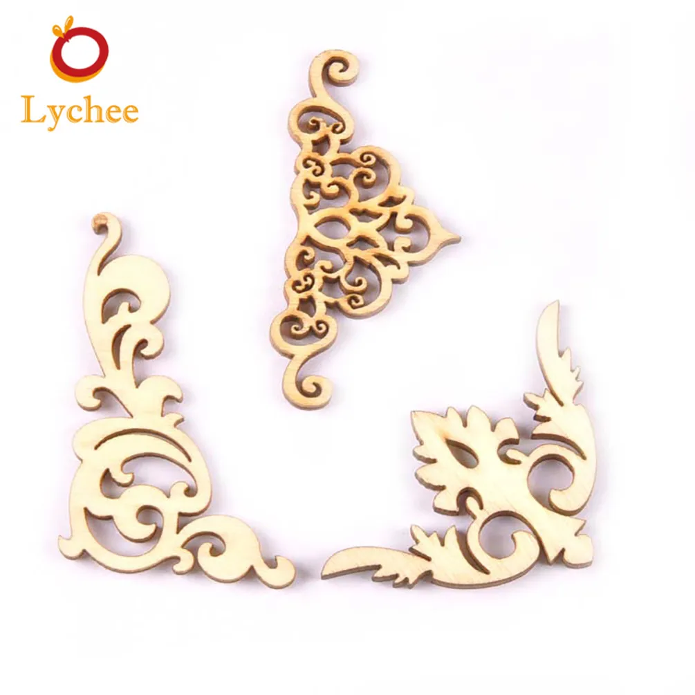 

20pcs Flower Lace Pattern Wood Crafts For DIY Handmade Scrapbooking Album Corners Decoration Wooden Embellishment