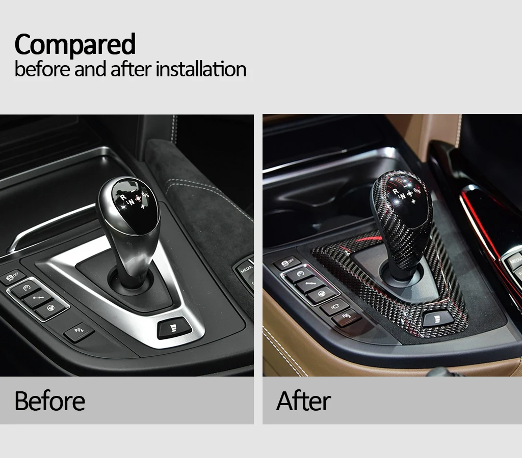 

True Carbon Fiber Gear Shift Handle Sleeve Button Cover Stickers For BMW M3 F80 2014 2015 2016 2017 2018 Interior Accessories