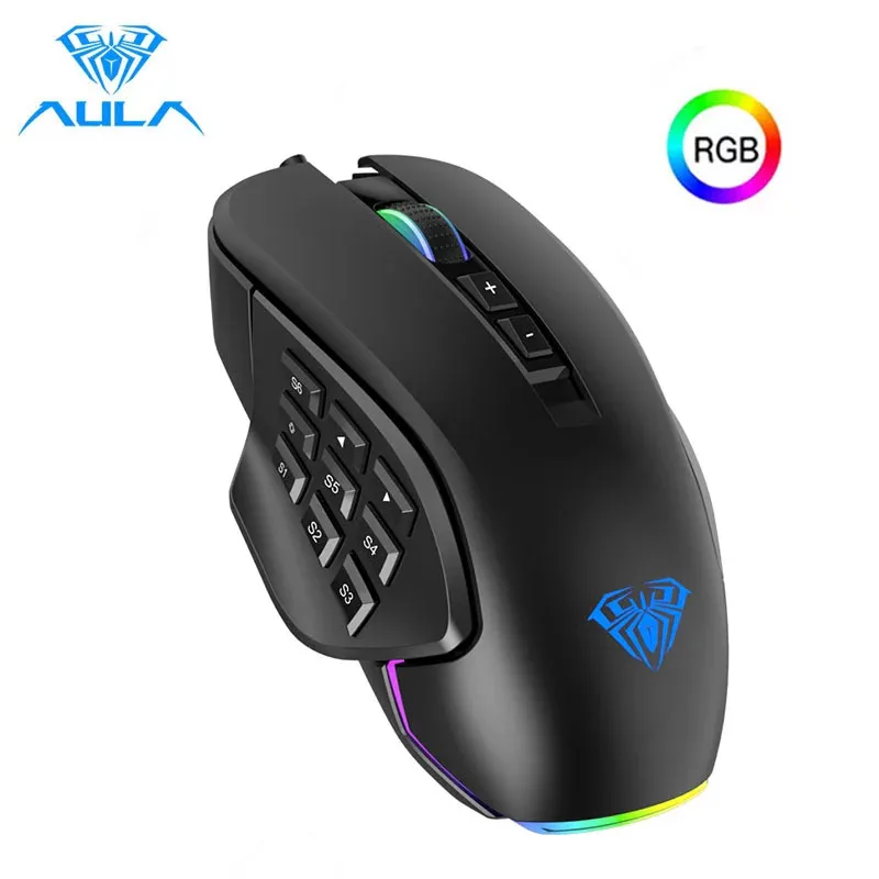 

AULA RGB Wired Gaming Mouse 10000 DPI Side Buttons Macro Programmable Ergonomic 14 Keys Backlit Gamer Mice For Laptop Desktop PC