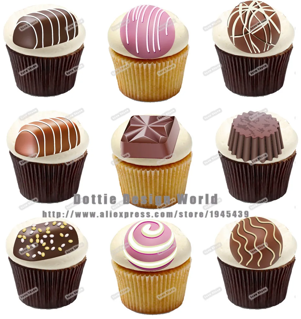 24 смешанных шоколадных съедобных торта Топпер Вафля рисовая бумага шоколадный