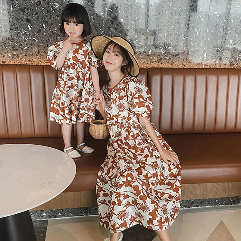 

Платье для мамы и дочки, свободное, с принтом, для всей семьи, лето 2021