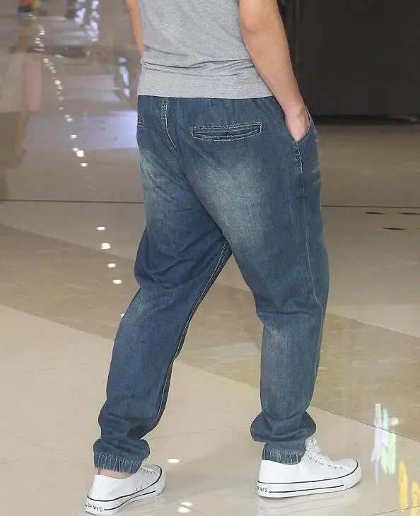 Jeans Street Hip-Hop Pants Men's Buckled Harem Jeans Loose Jeans Elastic Waist Skateboard Pants